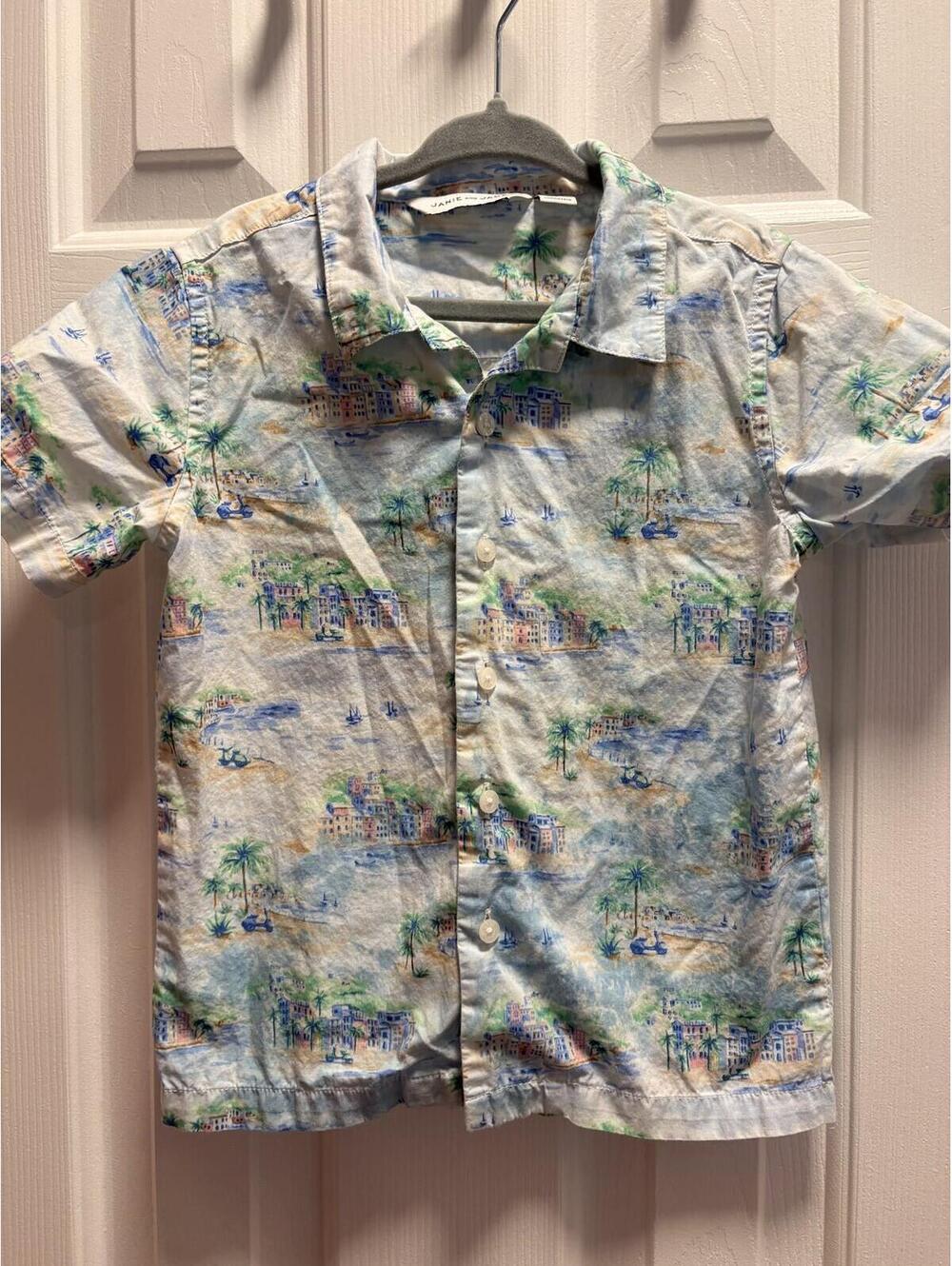 Janie and Jack Mediterranean Coastal Houses Sailboat Print Shirt Boys 4T